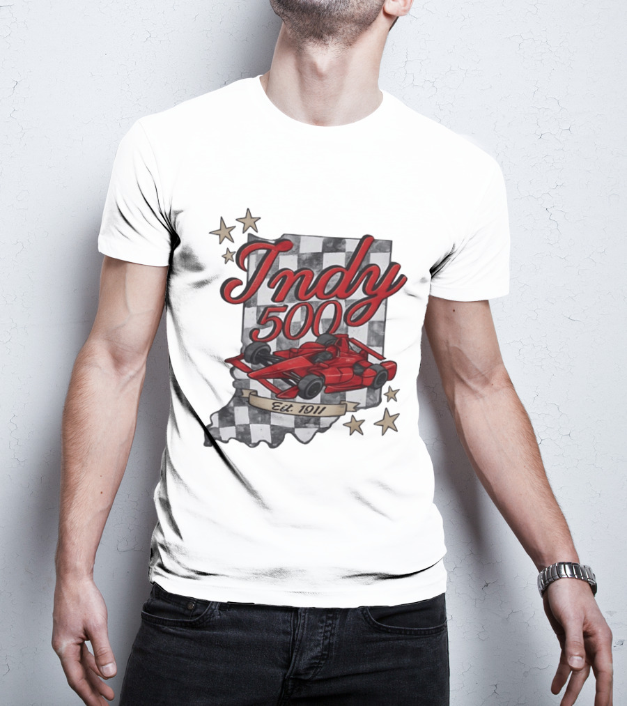 Indy 500 Racing Checkered Flag Red Race Car Est. 1911 Indianapolis T-Shirt