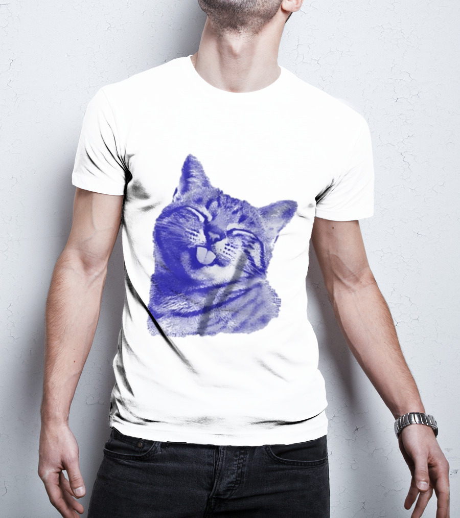 Playful Cat Sticking Out Tongue In Blue Tint T-Shirt