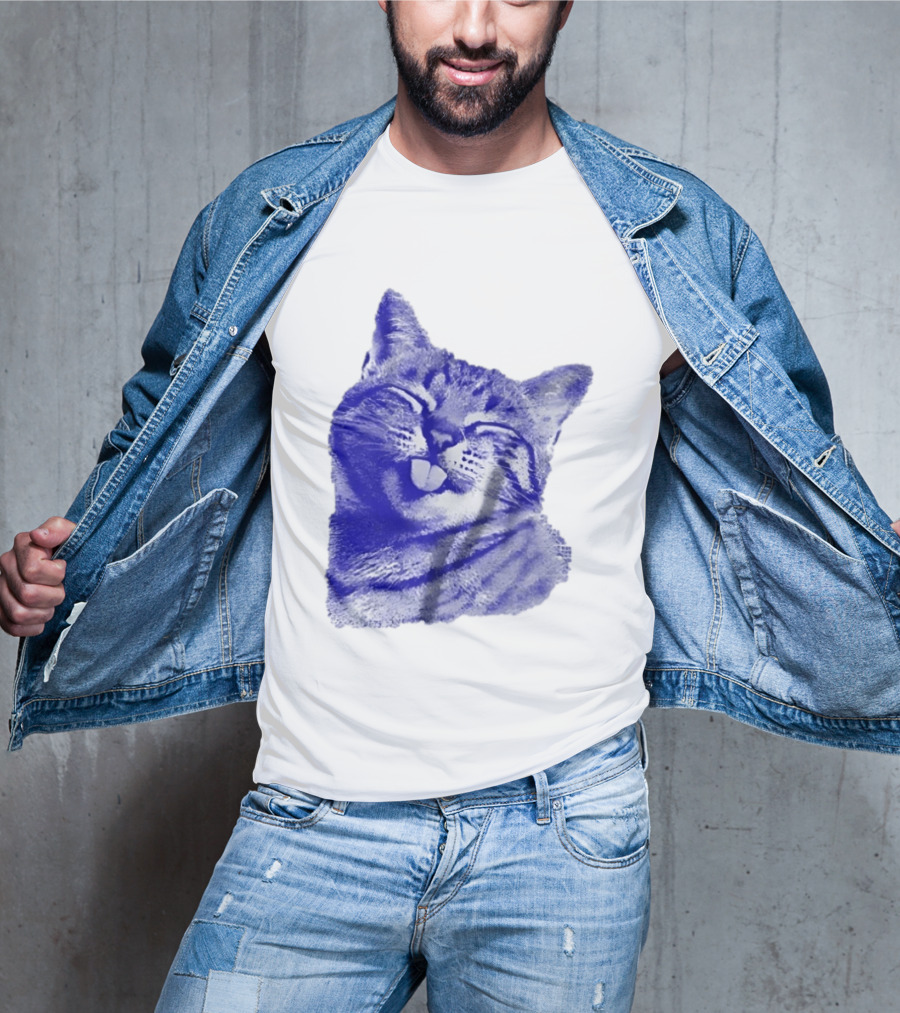 Playful Cat Sticking Out Tongue In Blue Tint T-Shirt