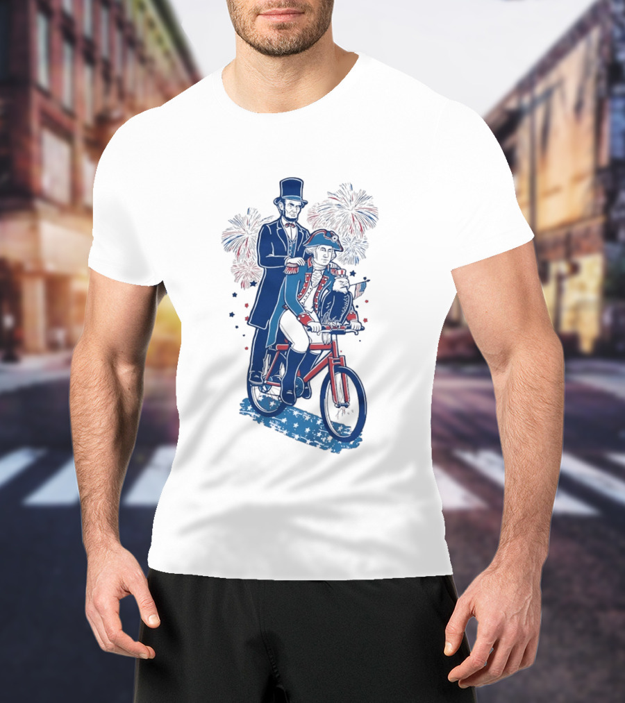 Free Ride George Washington Abe Lincoln Fireworks July 4th Bicycle Eagle T-Shirt