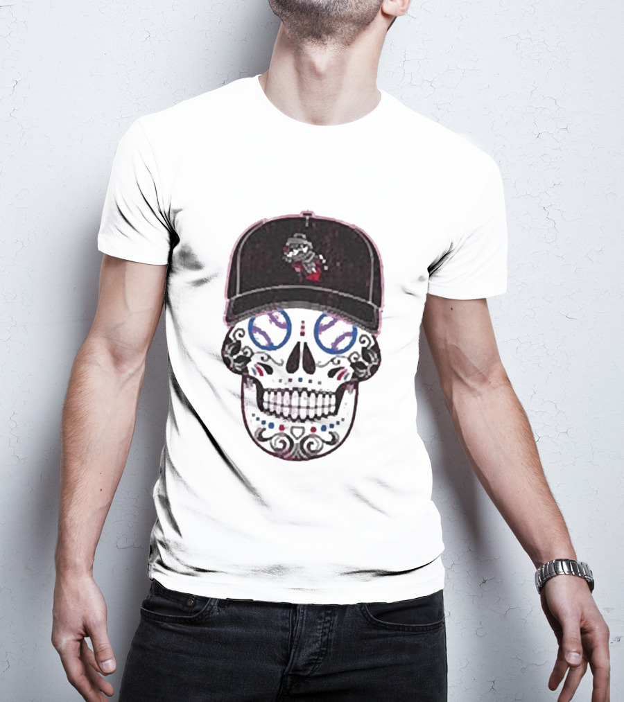 Rocket City Trash Pandas Sugar Skull Hat Baseball T-Shirt