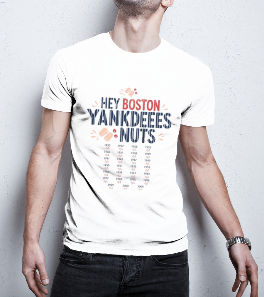Hey Boston Yankdeeees Nuts Embroidered Text With Orange Paws T-Shirt
