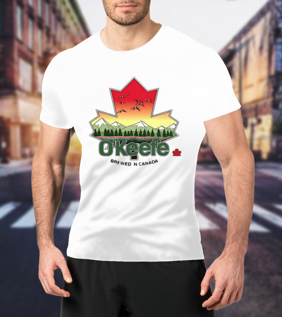 O'Keefe Brewed In Canada Maple Leaf Mountains And Geese T-Shirt