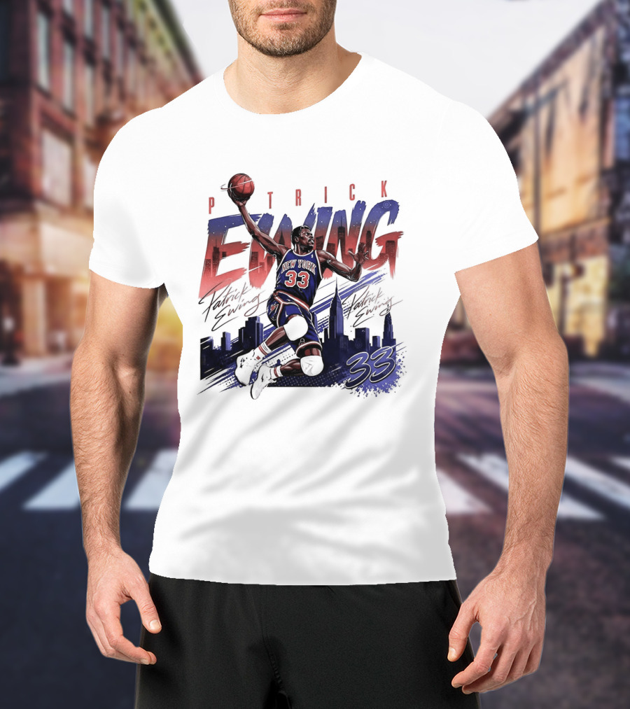 Patrick Ewing New York Knicks Skyline 33 T-Shirt