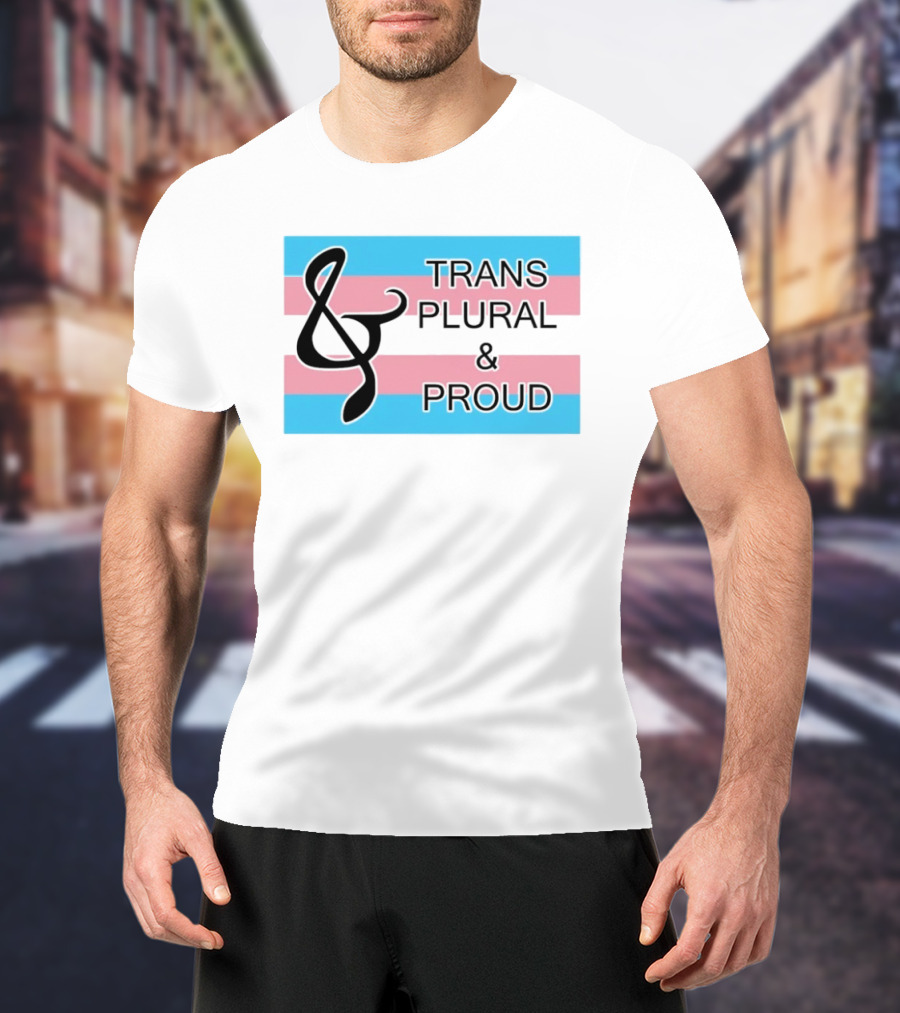Trans Plural And Proud Treble Clef Pink Blue Flag T-Shirt