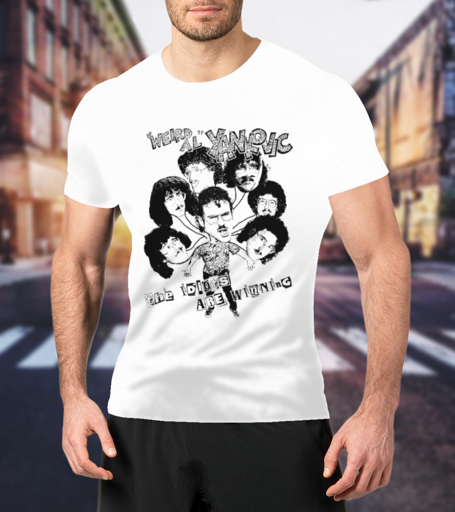 Weird Al Yankovic The Idiots Are Winning Black And White Caricature Faces T-Shirt
