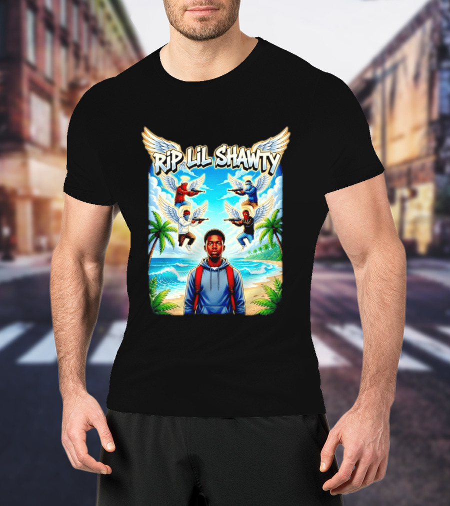 RIP Lil Shawty Angelic Wings Beach Scene Memorial T-Shirt