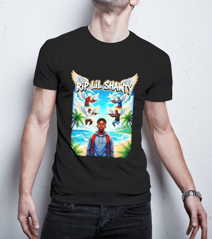 RIP Lil Shawty Angelic Wings Beach Scene Memorial T-Shirt