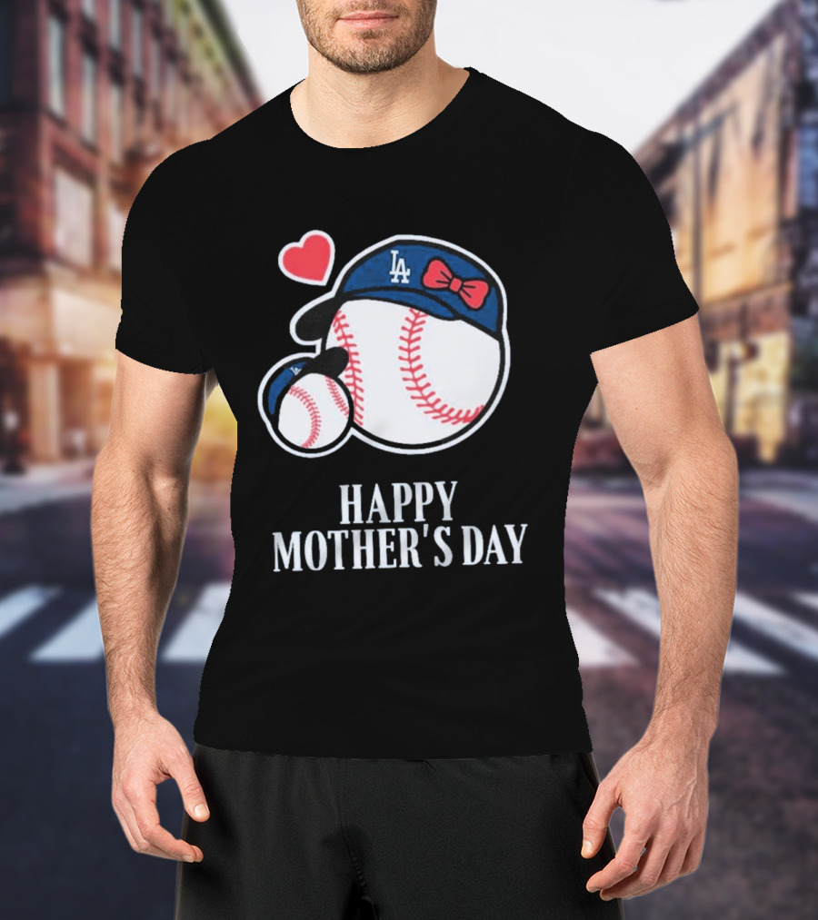 Happy Mother's Day 2026 LA Baseball Red Bow Heart T-Shirt