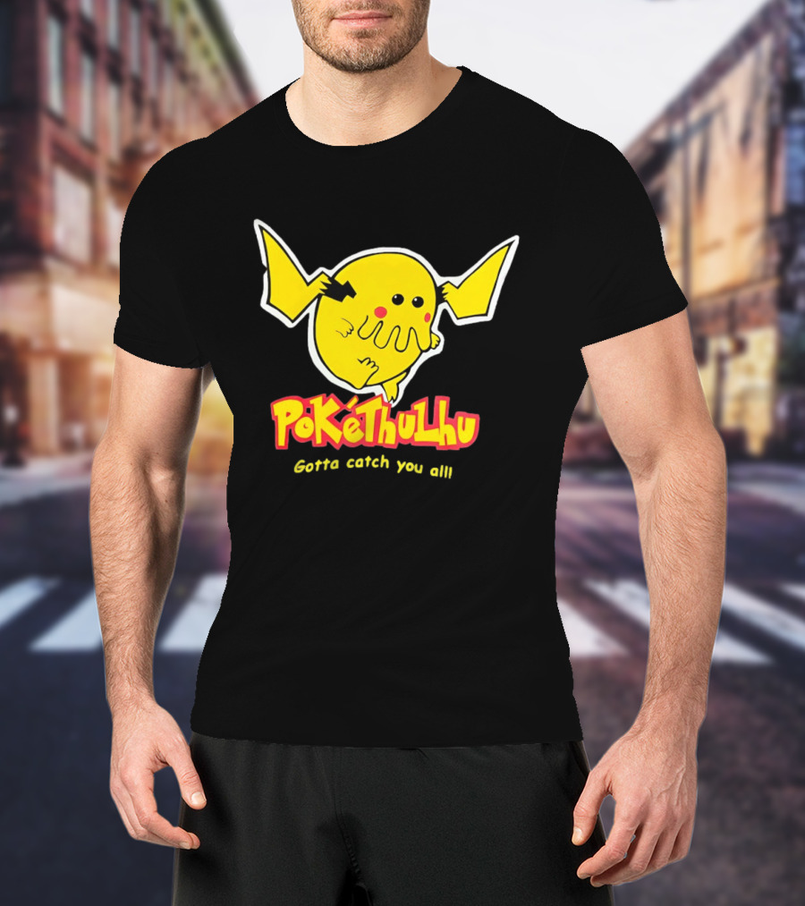 Pokethulhu Gotta Catch You All Yellow Hybrid T-Shirt