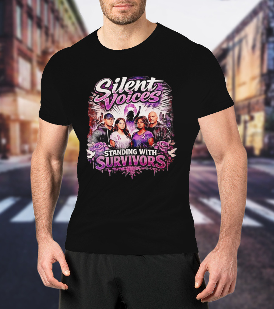 Silent Voices Standing With Survivors Ribbon And Roses Empowerment T-Shirt