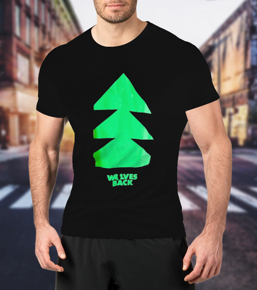 Wolves Back Tree Green Triangular Shapes T-Shirt