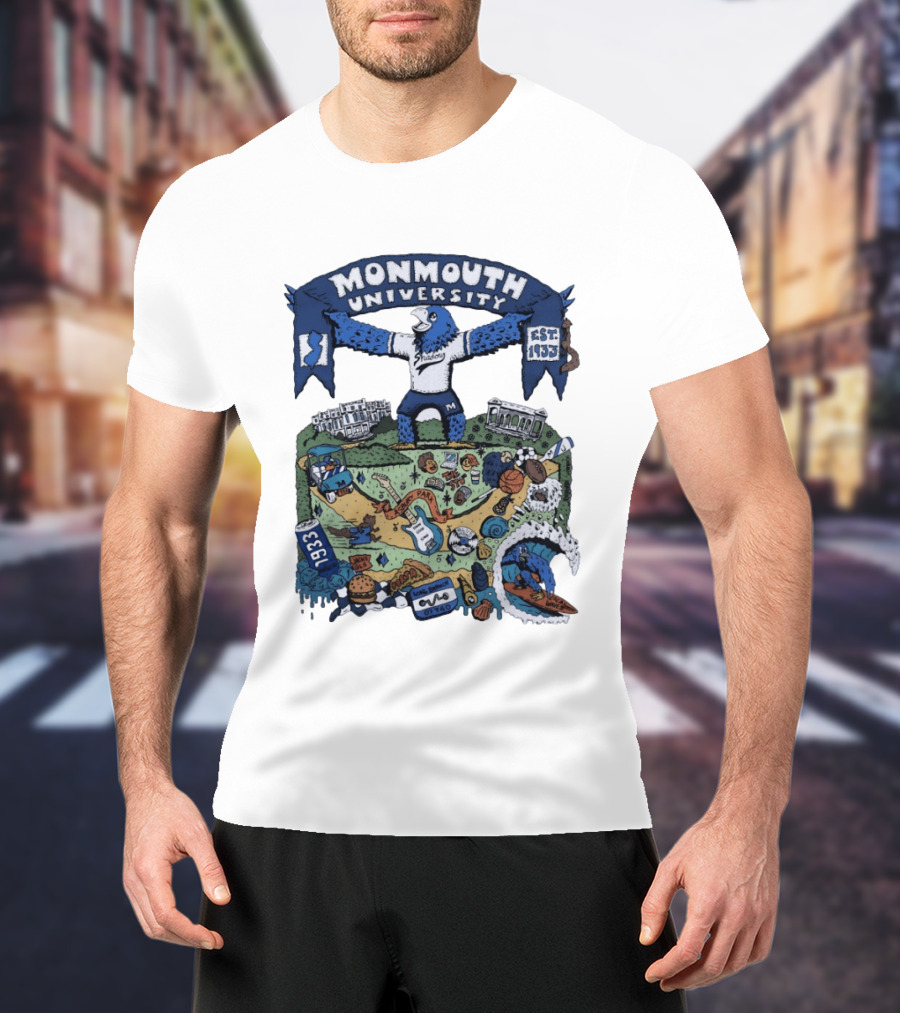 Monmouth University Julia Gash Shadow The Seahawk Est 1933 Campus Landmarks And Sports Motifs T-Shirt