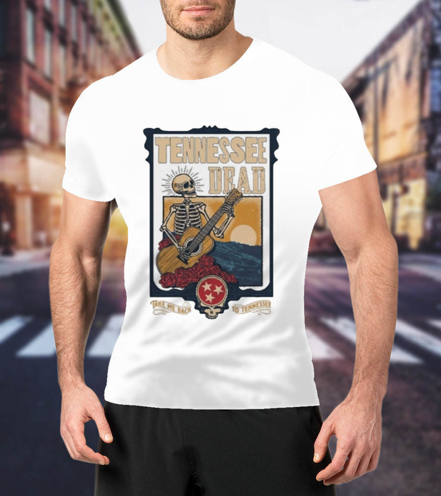 Tennessee Dead Skeleton Playing Guitar With Sun And Roses T-Shirt