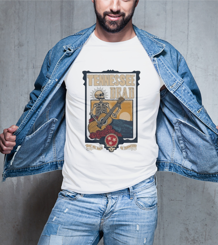 Tennessee Dead Skeleton Playing Guitar With Sun And Roses T-Shirt