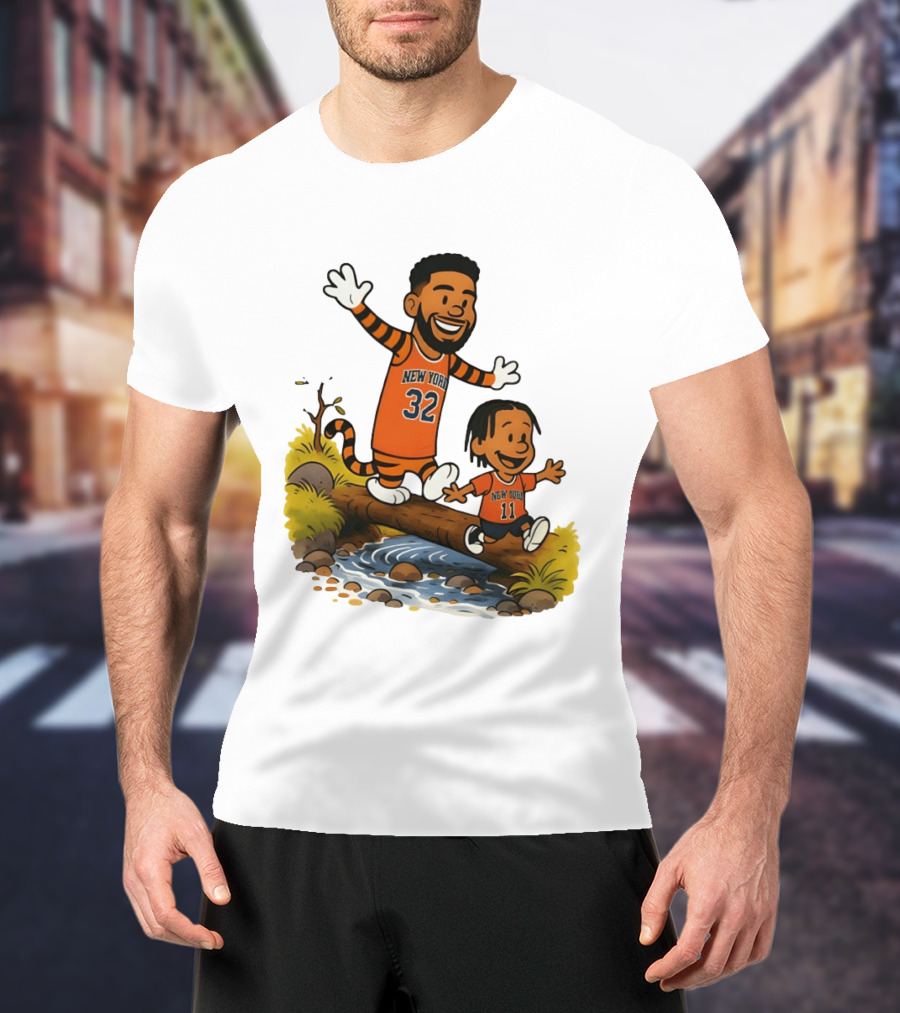 Calvin And Hobbes Crossover Karl Anthony Towns Jalen Brunson New York Knicks Basketball T-Shirt
