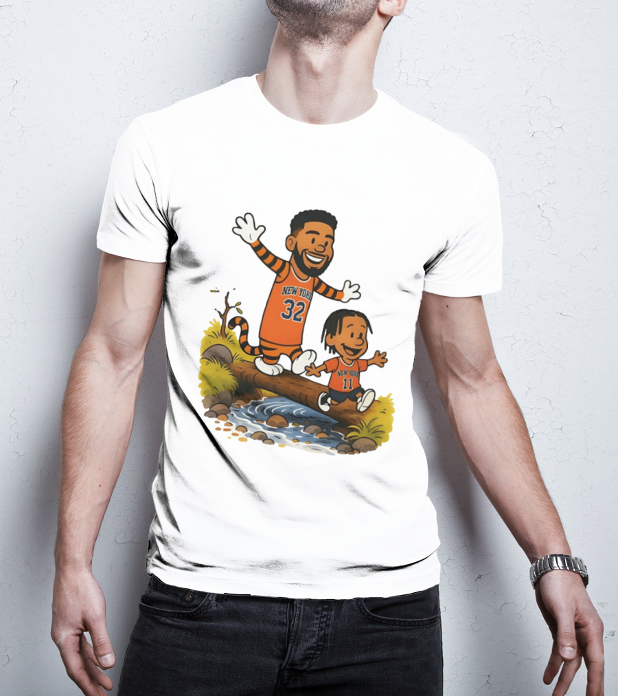 Calvin And Hobbes Crossover Karl Anthony Towns Jalen Brunson New York Knicks Basketball T-Shirt