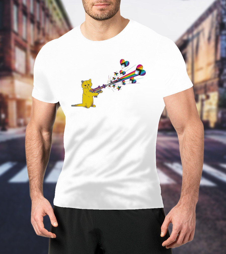 Gary The Cat Pew Pew Rainbow Laser Guns Pride T-Shirt