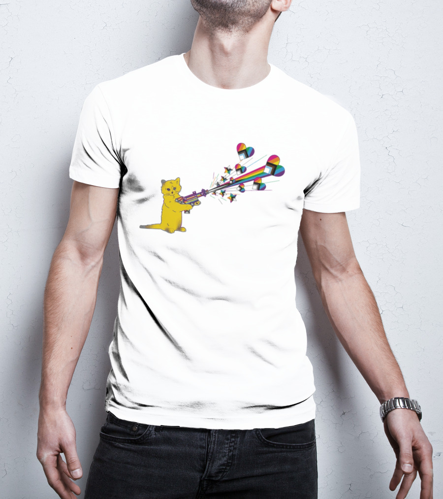 Gary The Cat Pew Pew Rainbow Laser Guns Pride T-Shirt