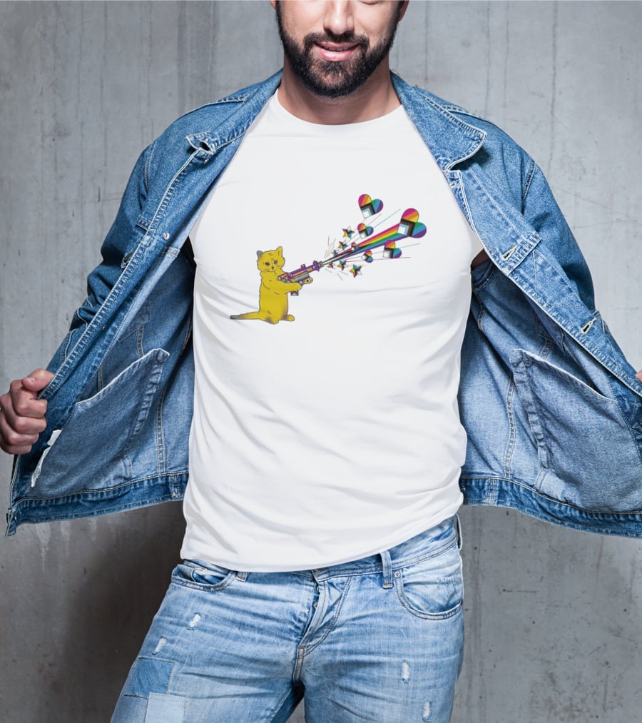 Gary The Cat Pew Pew Rainbow Laser Guns Pride T-Shirt