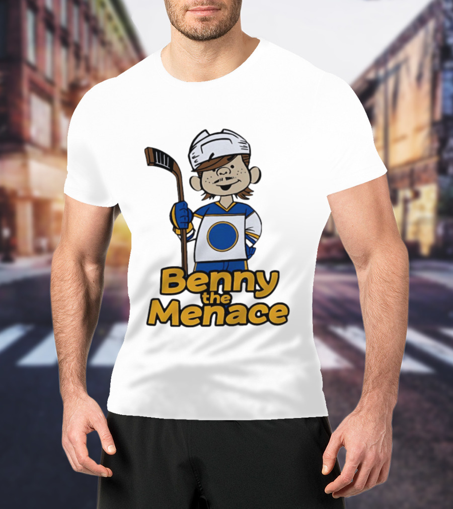 Benny The Menace Cartoon Character With Hockey Stick Buffalo Sabres T-Shirt