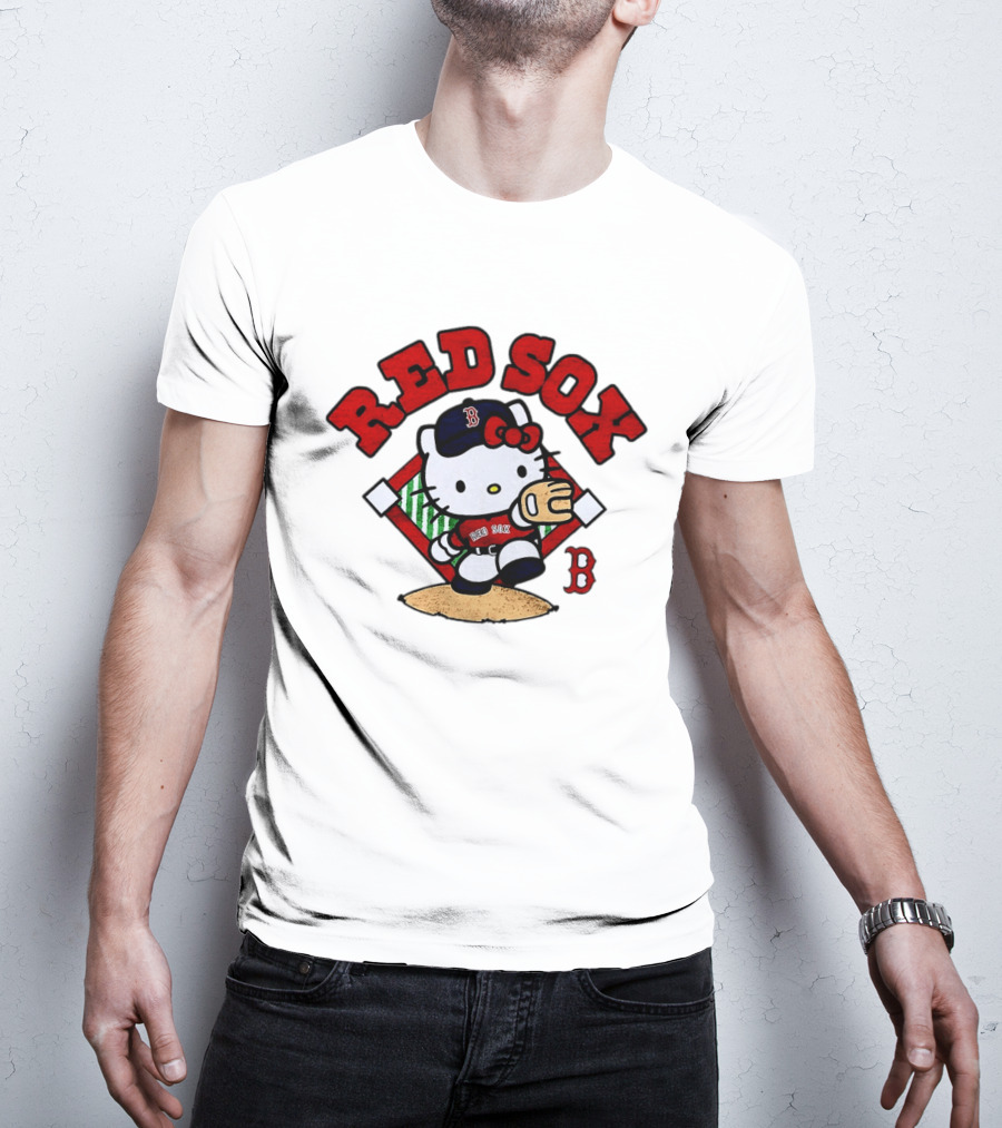 Hello Kitty Boston Red Sox Baseball 2026 MLB Throwback Red Sox And B Cap T-Shirt