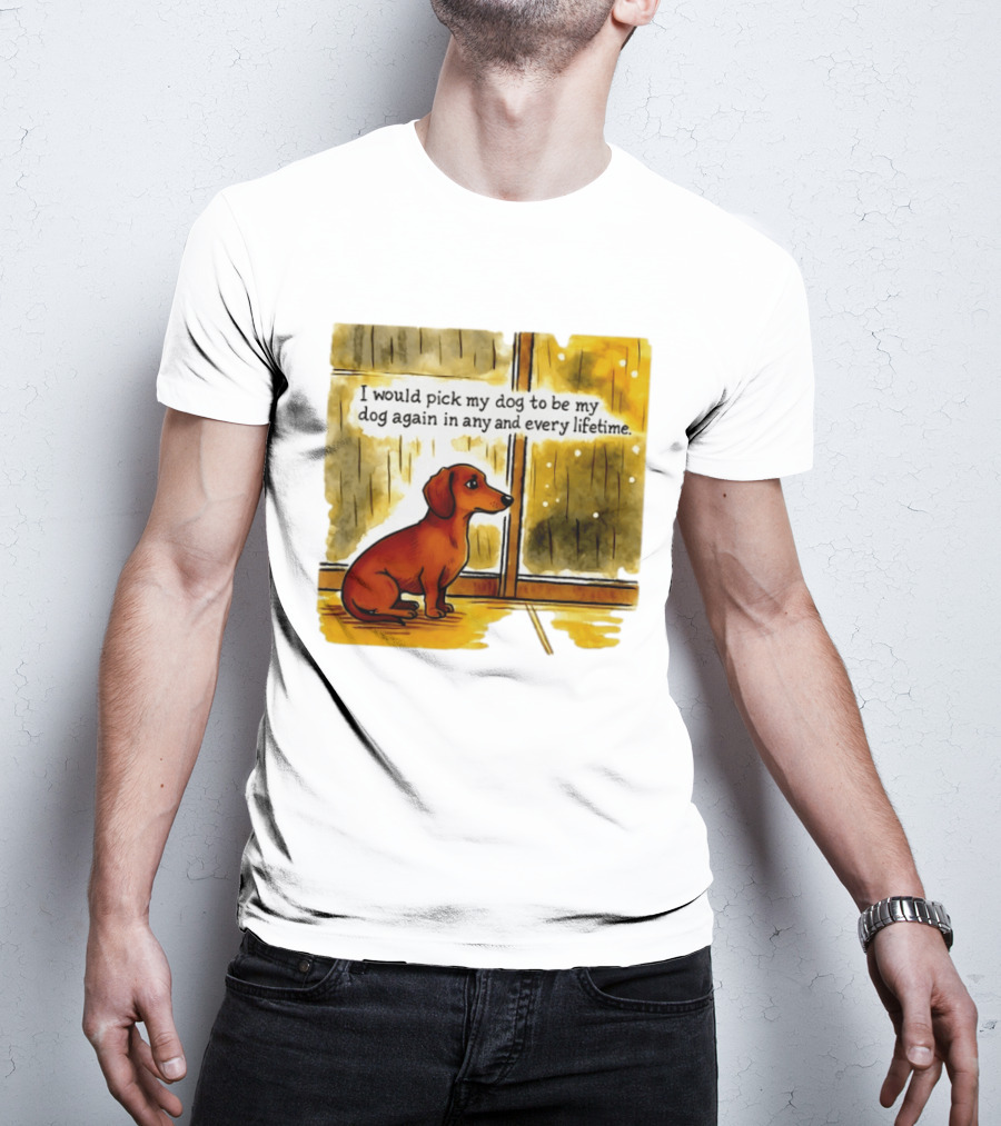 I Would Pick My Dog To Be My Dog Again In Any And Every Lifetime Dachshund By Window T-Shirt