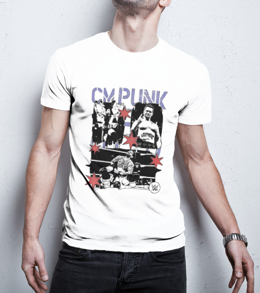 CM Punk WWE Chicago Stars Collage Wrestler Fan Favorite T-Shirt