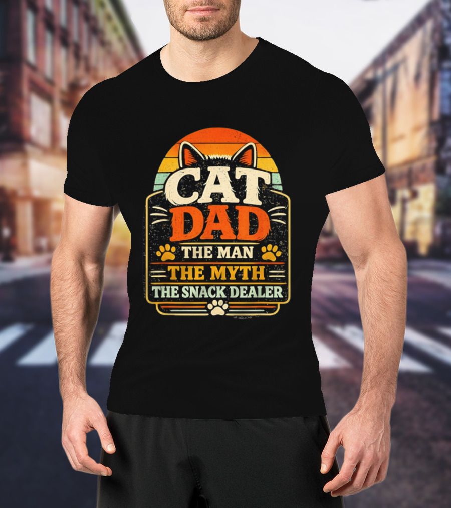 Cat Dad The Man The Myth The Snack Dealer Retro Cat Ears And Paws T-Shirt