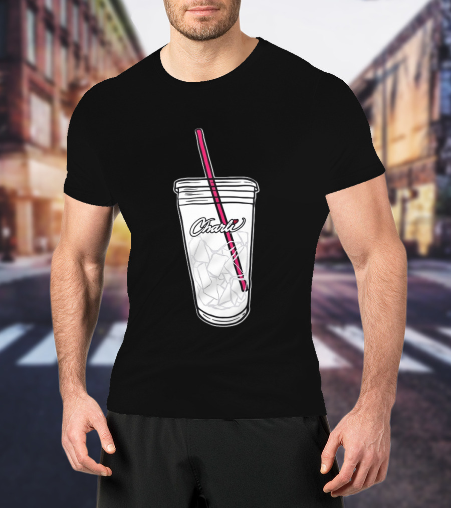 Charli Iced Coffee Cup Pink Straw Sketch T-Shirt