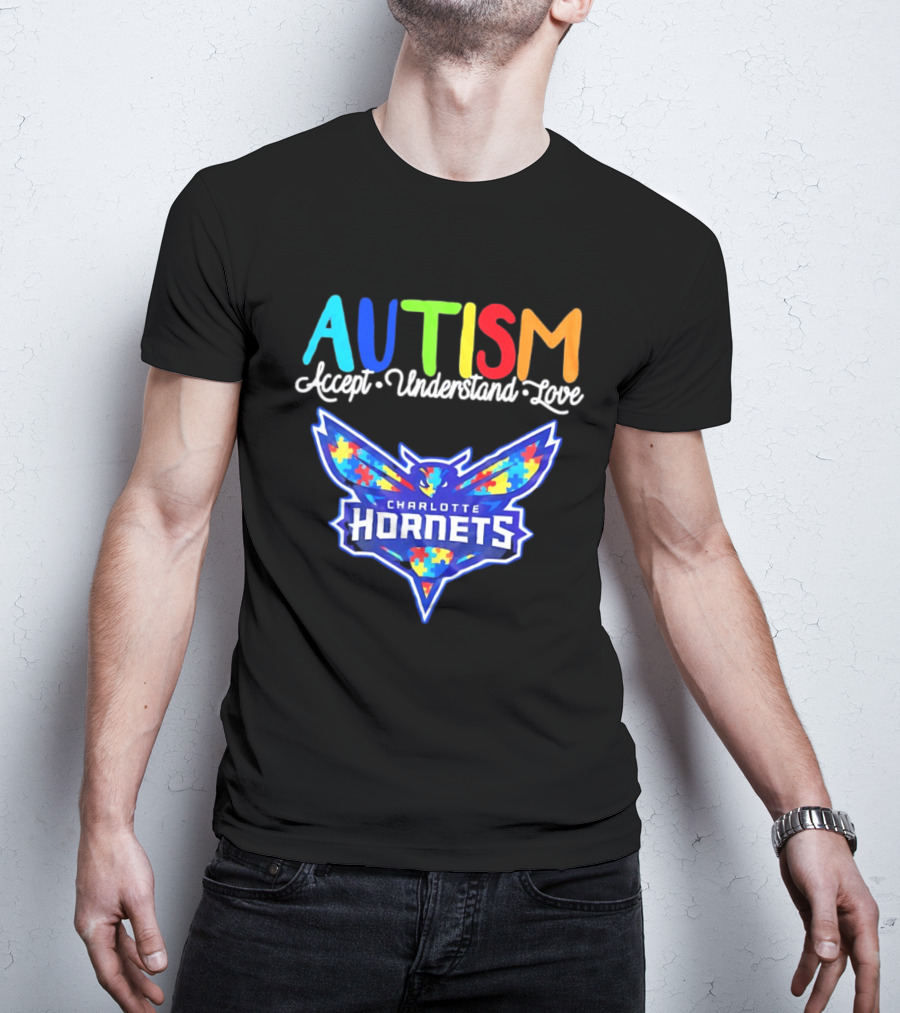 Charlotte Hornets Autism Accept Understand Love Awareness Support Puzzle Wings T-Shirt
