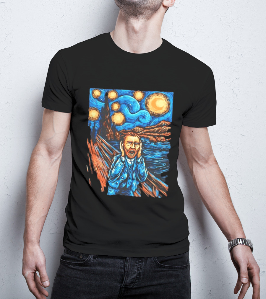 Vincent Van Gogh Starry Night Meets Edvard Munch The Scream Fusion T-Shirt
