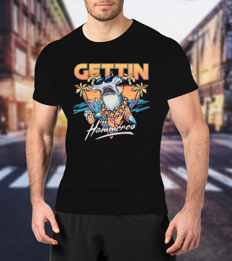 Gettin Hammered Shark Tropical Sunset Vibes T-Shirt