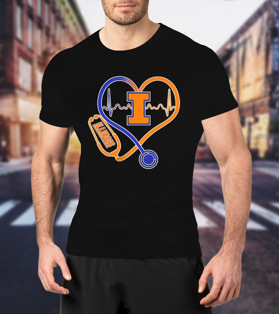 Illinois Fighting Illini Heartbeat I Nurse Stethoscope Love T-Shirt