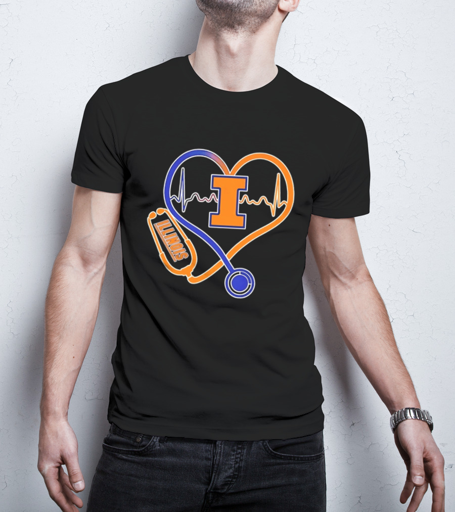 Illinois Fighting Illini Heartbeat I Nurse Stethoscope Love T-Shirt