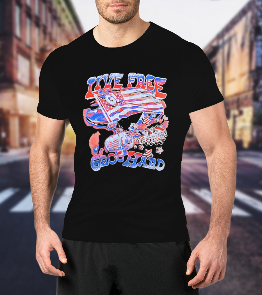 Live Free Grog Hard 2026 Grog Tour American Flag Crocodile And Beer Barrel T-Shirt
