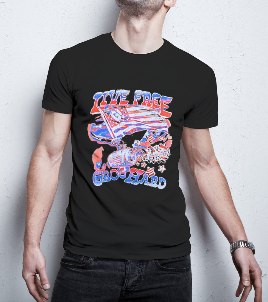 Live Free Grog Hard 2026 Grog Tour American Flag Crocodile And Beer Barrel T-Shirt