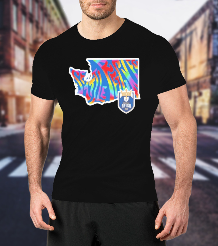 Seattle Reign FC Groovy Pride State Washington Map Rainbow T-Shirt