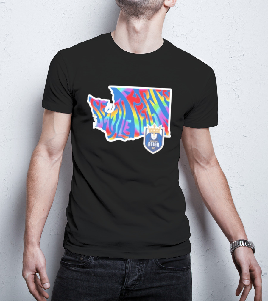 Seattle Reign FC Groovy Pride State Washington Map Rainbow T-Shirt