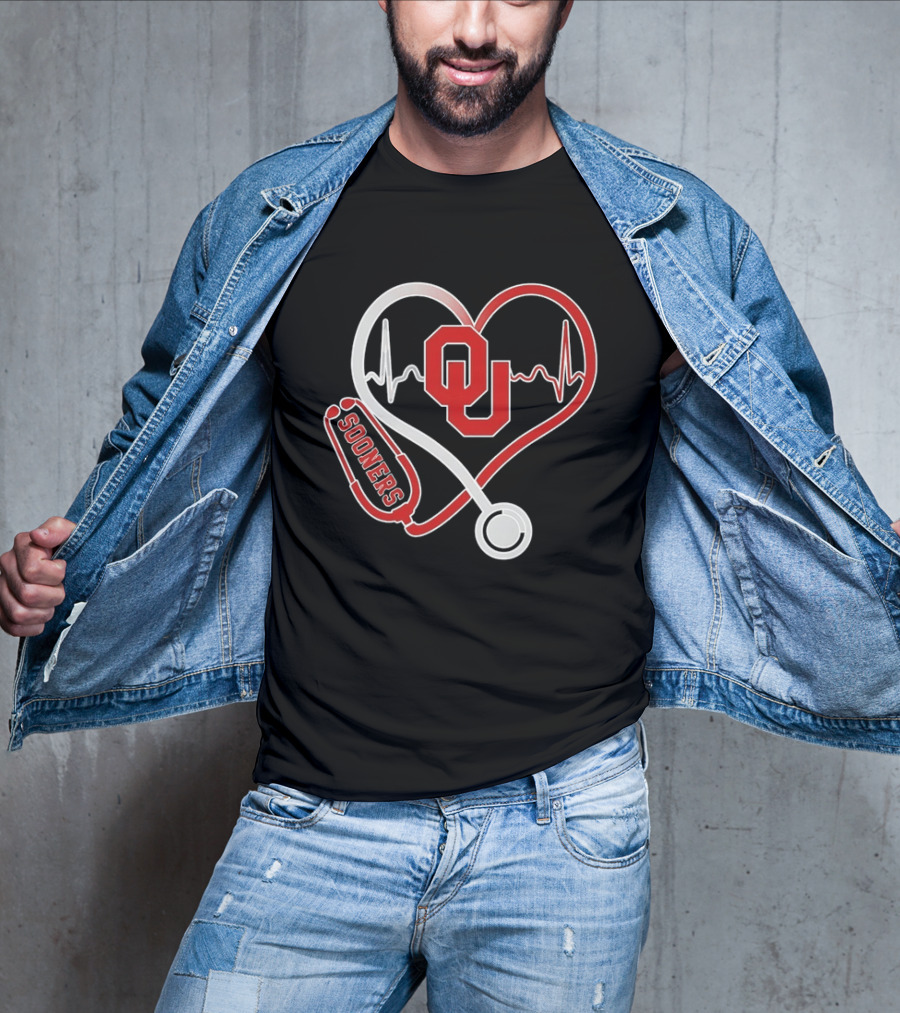 Oklahoma Sooners Heartbeat Nurse Love Stethoscope T-Shirt