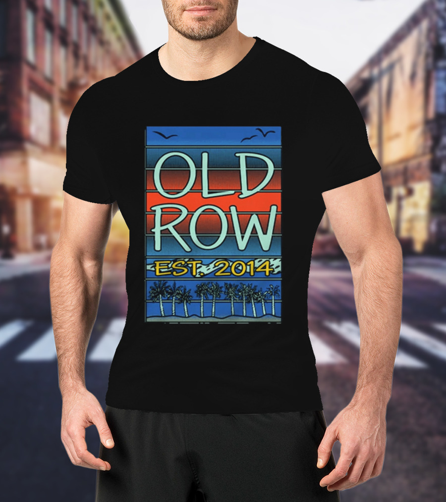 Old Row Est. 2014 Palm Scene Sunset Stripes T-Shirt