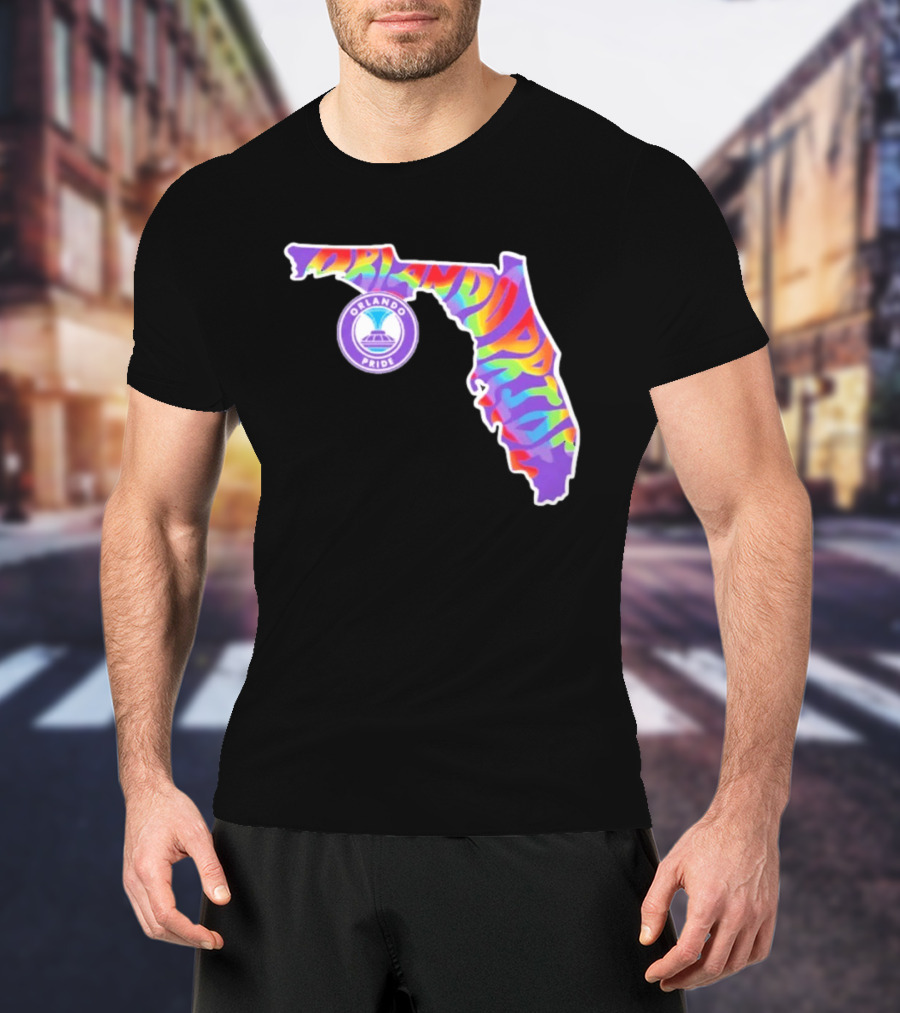 Orlando Pride Groovy Rainbow Florida Map T-Shirt