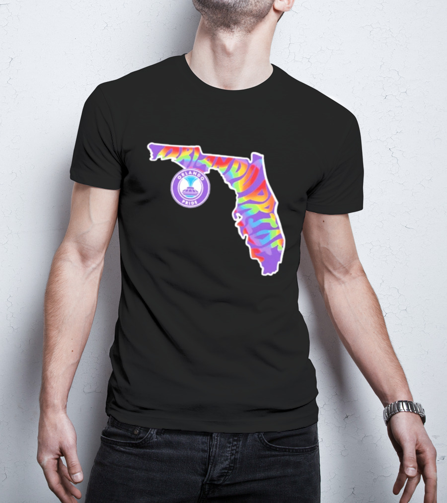 Orlando Pride Groovy Rainbow Florida Map T-Shirt