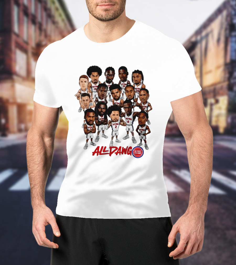 Detroit Pistons All Dawg Team Caricature Players T-Shirt