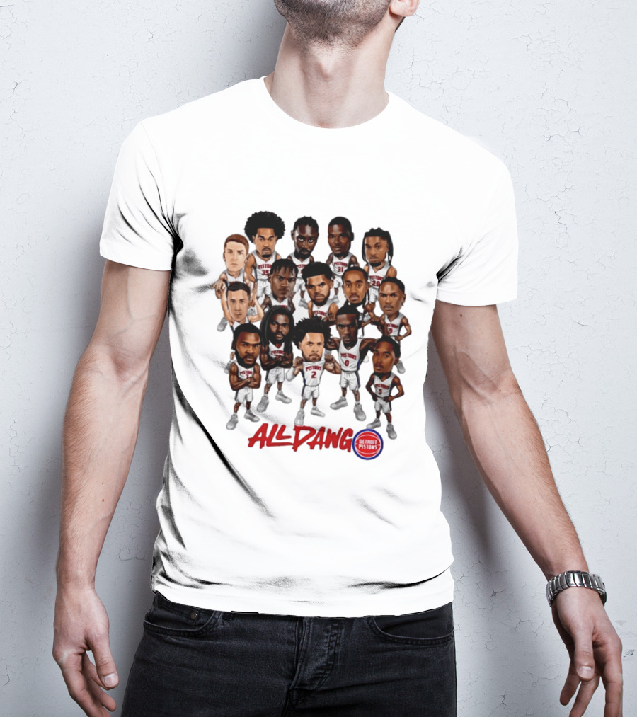Detroit Pistons All Dawg Team Caricature Players T-Shirt