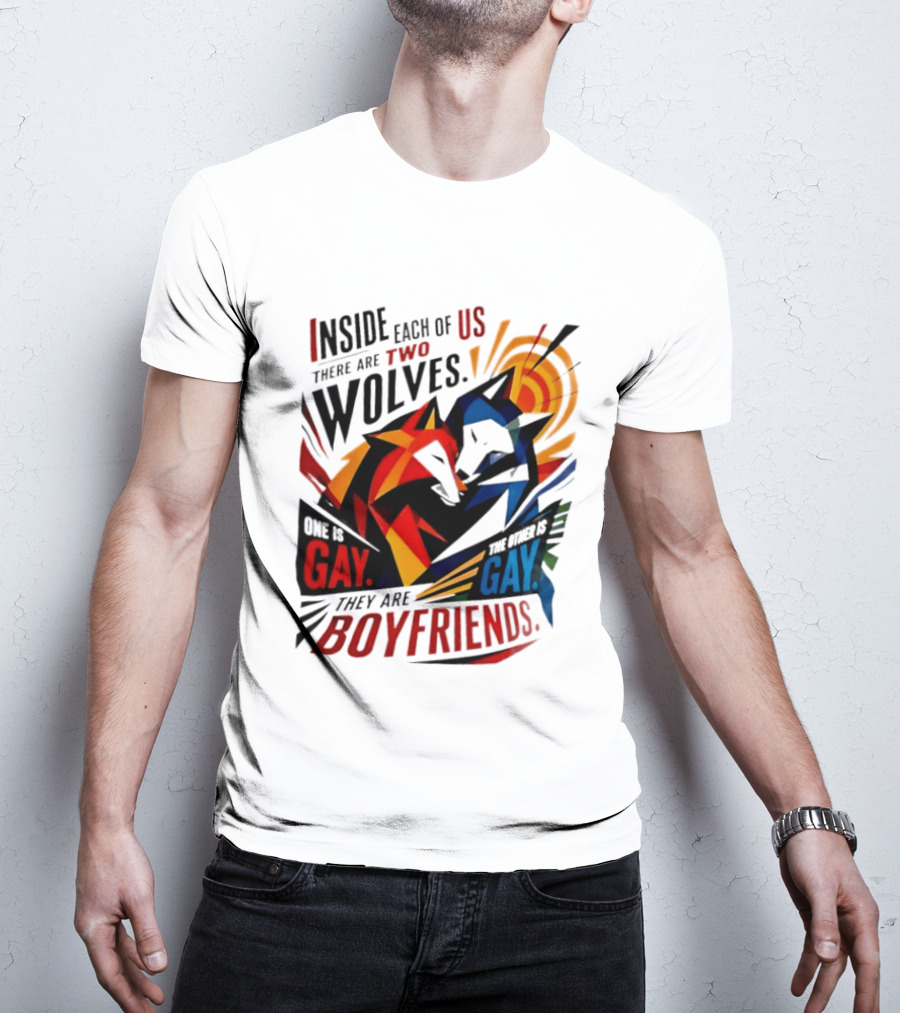 Inside Each Of Us There Are Two Wolves One Is Gay The Other Is Gay They Are Boyfriends T-Shirt