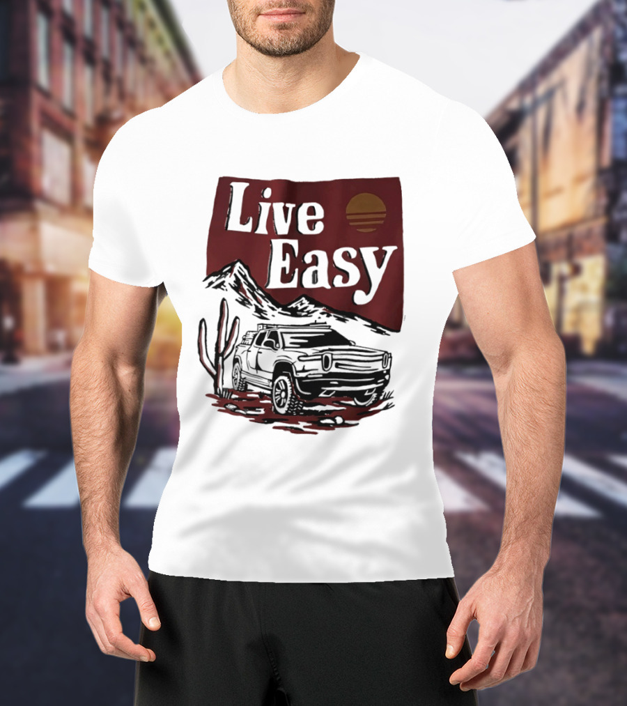 Live Easy Bronco Car Desert Adventure Sunset T-Shirt