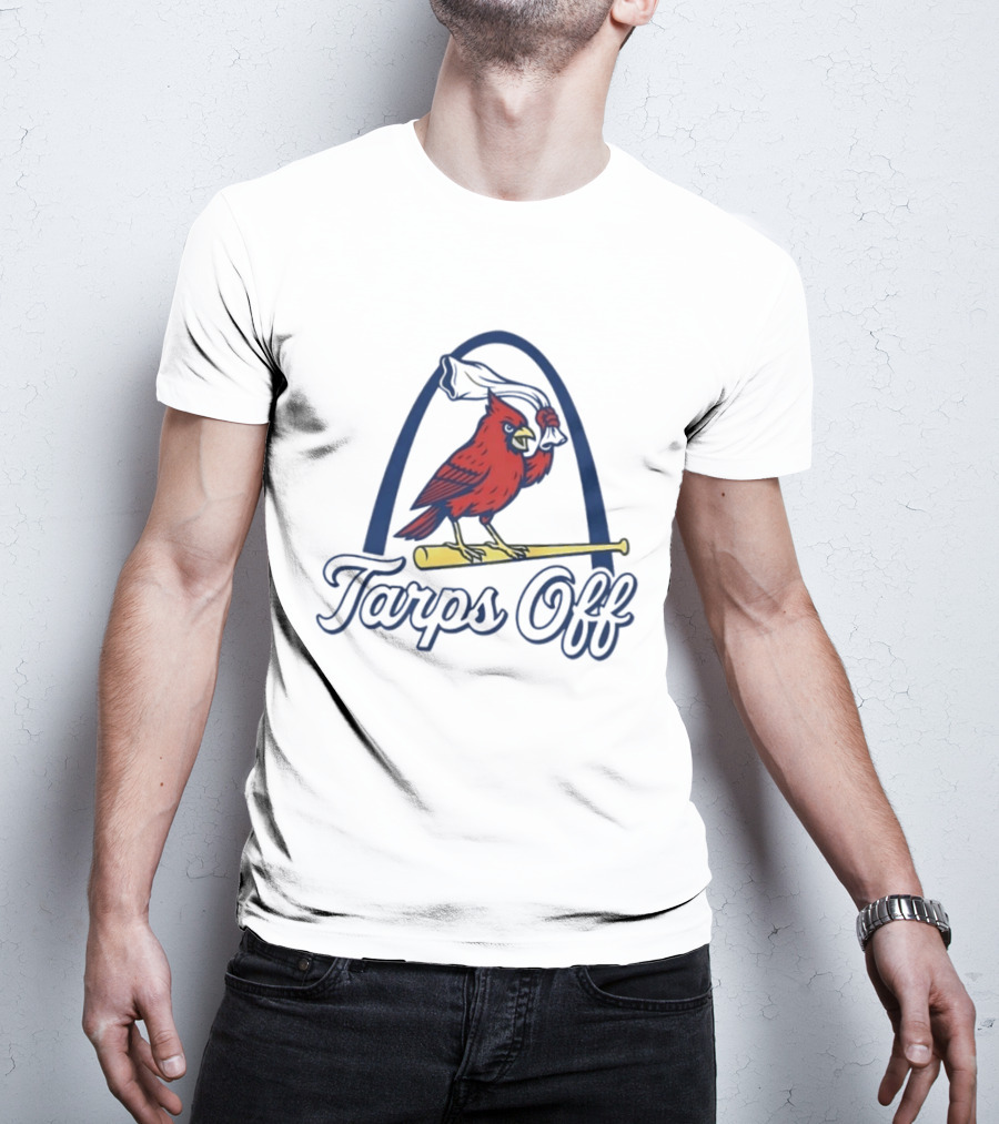 St. Louis Cardinals Tarps Off Bird Logo Arch Baseball T-Shirt