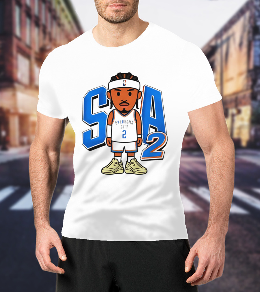 Shai Gilgeous Alexander Oklahoma City 2 Blue SA Caricature T-Shirt
