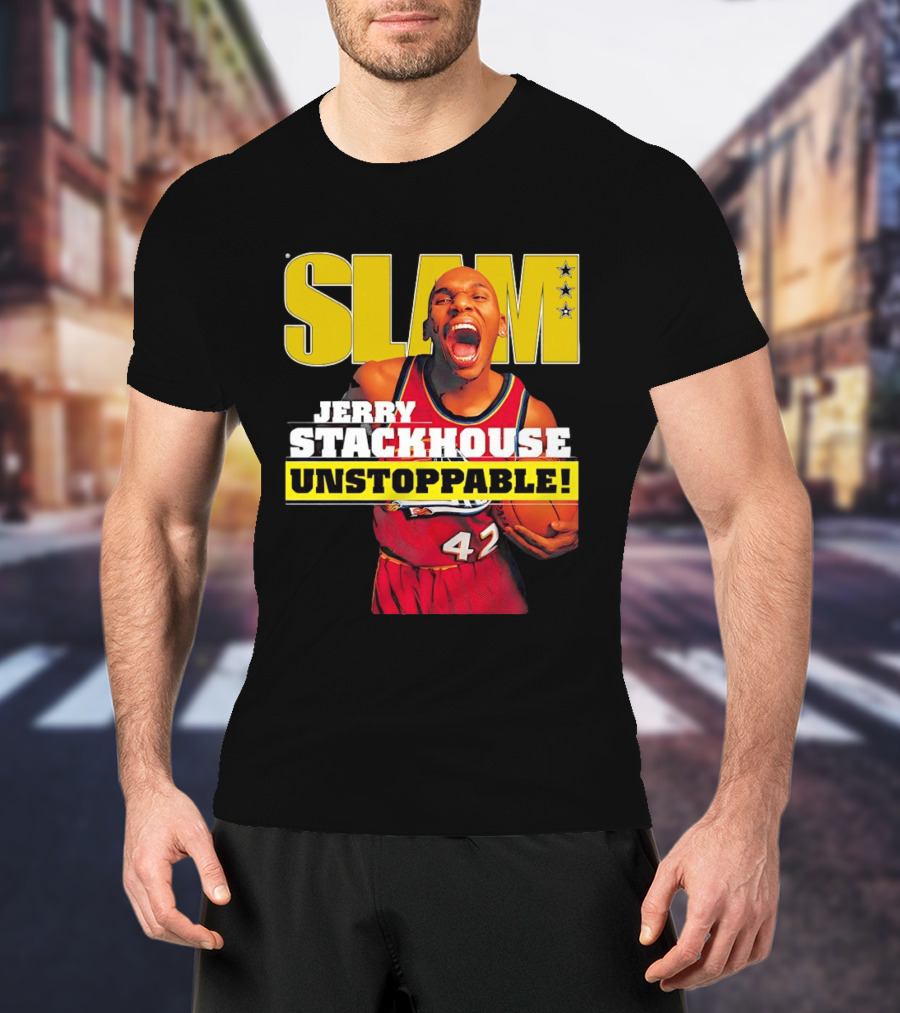 Jerry Stackhouse SLAM Unstoppable Detroit Pistons 42 Hardwood Classics Basketball T-Shirt